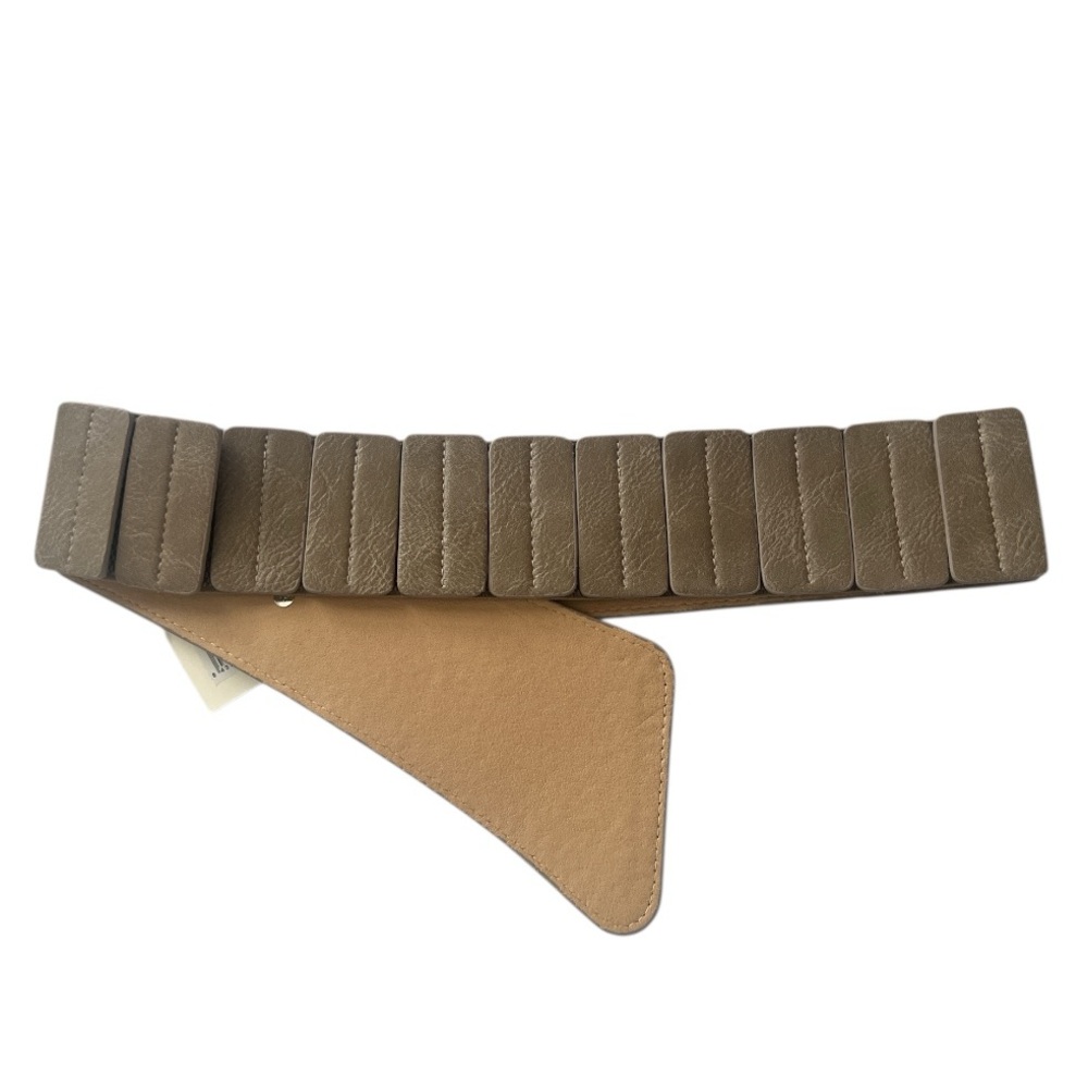NKN Nekane Taupe Studded Stretch Belt Asymmetrical Faux Leather OS NWT - Picture 4 of 9